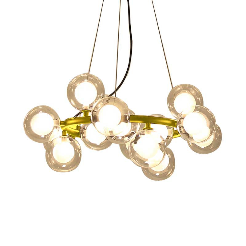Taavita Ceiling Light Fixture Modernist Glass Chandelier Lamp Black/Gold Finish with Metal Ring - 15/25 Bulbs