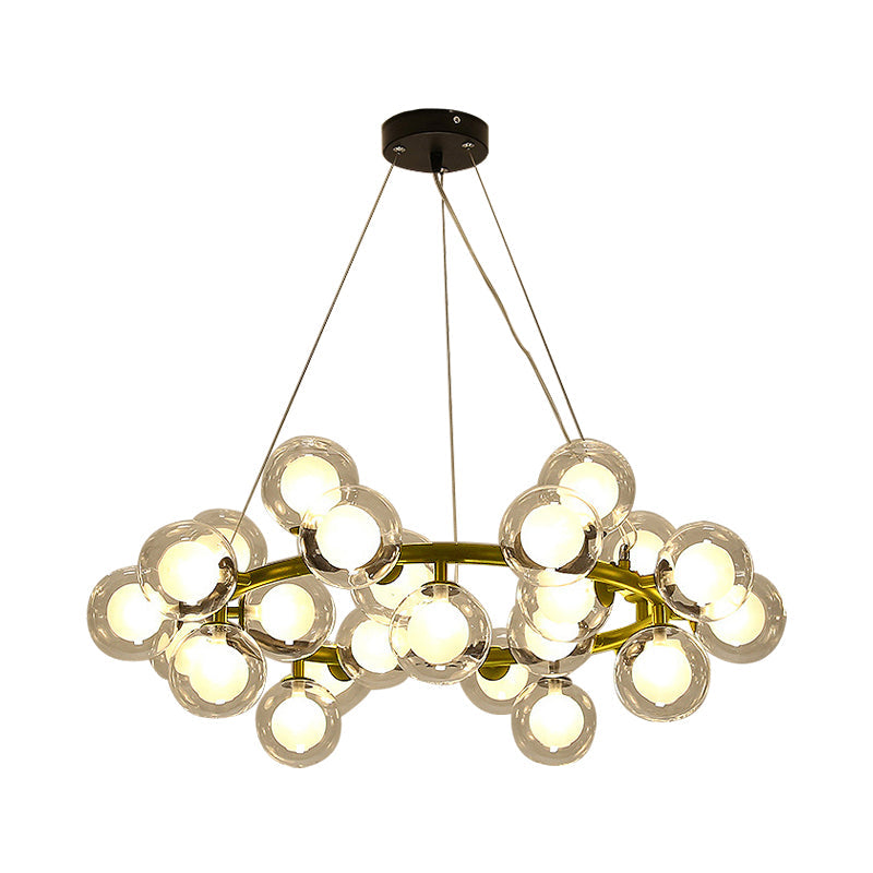 Taavita Ceiling Light Fixture Modernist Glass Chandelier Lamp Black/Gold Finish with Metal Ring - 15/25 Bulbs