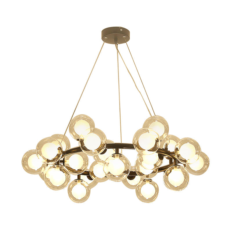 Taavita Ceiling Light Fixture Modernist Glass Chandelier Lamp Black/Gold Finish with Metal Ring - 15/25 Bulbs