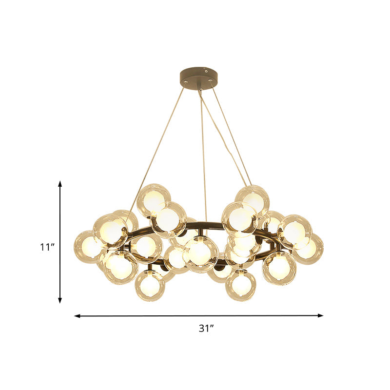 Taavita Ceiling Light Fixture Modernist Glass Chandelier Lamp Black/Gold Finish with Metal Ring - 15/25 Bulbs