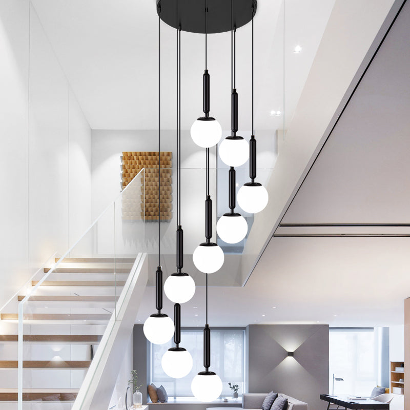 Opal Glass Global Multiple Hanging Light Simplicity Suspension Lighting for Stairs Clearhalo 'Ceiling Lights' 'Modern Pendants' 'Modern' 'Pendant Lights' 'Pendants' Lighting' 2025397