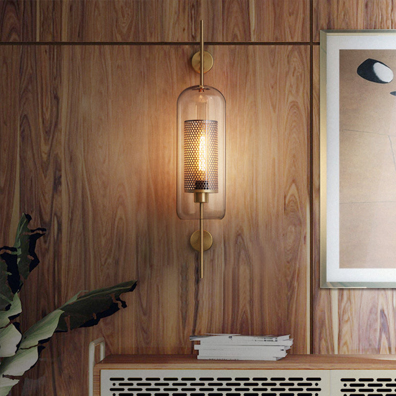 Modernism Clear Glass 1 Bathroom Wall Lamp with Inner Net Shade