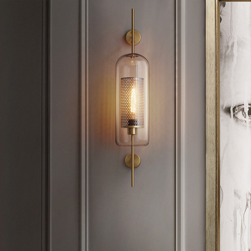 Modernism Clear Glass 1 Bathroom Wall Lamp with Inner Net Shade