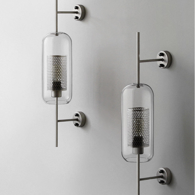 Modernism Clear Glass 1 Bathroom Wall Lamp with Inner Net Shade