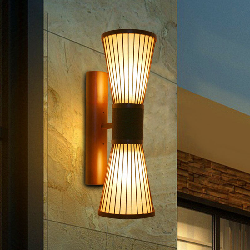 1 Head Taavita Wood Corridor Wall Light Sconce with Hourglass Bamboo Shade - 220V-240V 110V-120V, E26/E27 Base, Rattan Material, Oriental Style