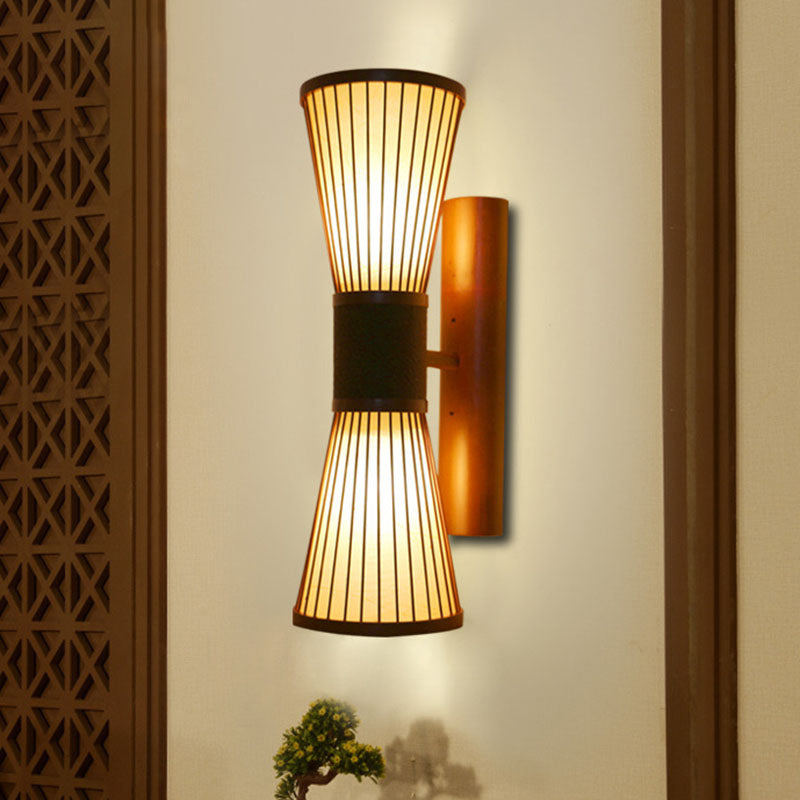 1 Head Taavita Wood Corridor Wall Light Sconce with Hourglass Bamboo Shade - 220V-240V 110V-120V, E26/E27 Base, Rattan Material, Oriental Style