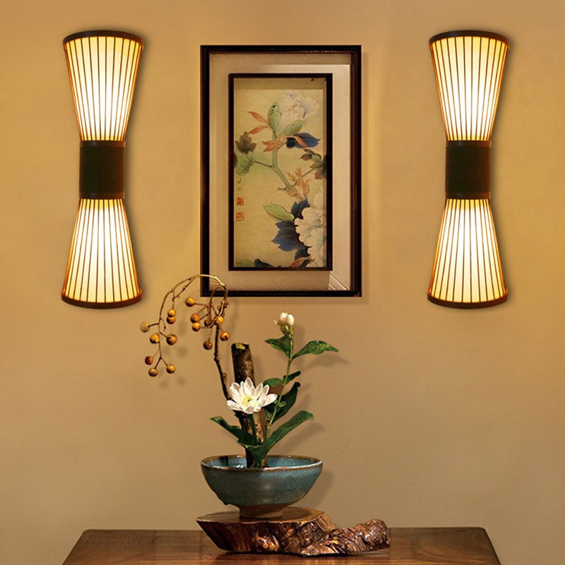 1 Head Taavita Wood Corridor Wall Light Sconce with Hourglass Bamboo Shade - 220V-240V 110V-120V, E26/E27 Base, Rattan Material, Oriental Style