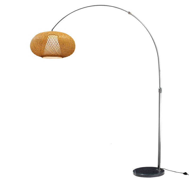 Fishing Rod Standing Lamp Chinese Bamboo 1-Light Wood Reading Floor Light with Swivel Shade Wood Small A Clearhalo 'Floor Lamps' 'Lamps' Lighting' 2044760