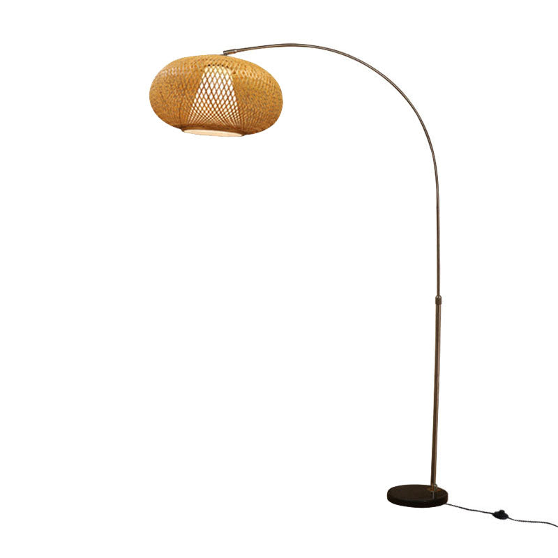 Fishing Rod Standing Lamp Chinese Bamboo 1-Light Wood Reading Floor Light with Swivel Shade Clearhalo 'Floor Lamps' 'Lamps' Lighting' 2044754