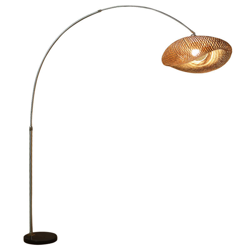 Taavita Chinese Bamboo 1-Light Wooden Reading Floor Lamp with Rotating Shade