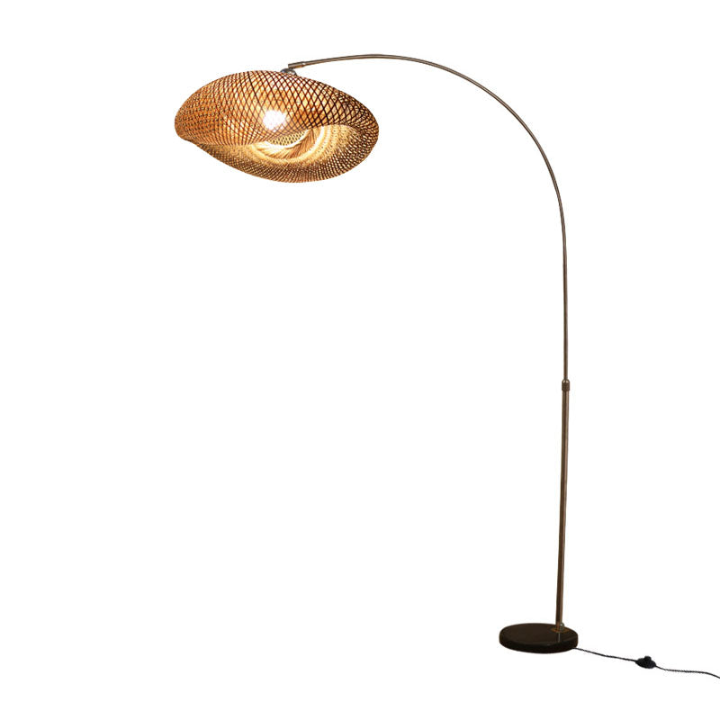 Fishing Rod Standing Lamp Chinese Bamboo 1-Light Wood Reading Floor Light with Swivel Shade Wood Large C Clearhalo 'Floor Lamps' 'Lamps' Lighting' 2044752