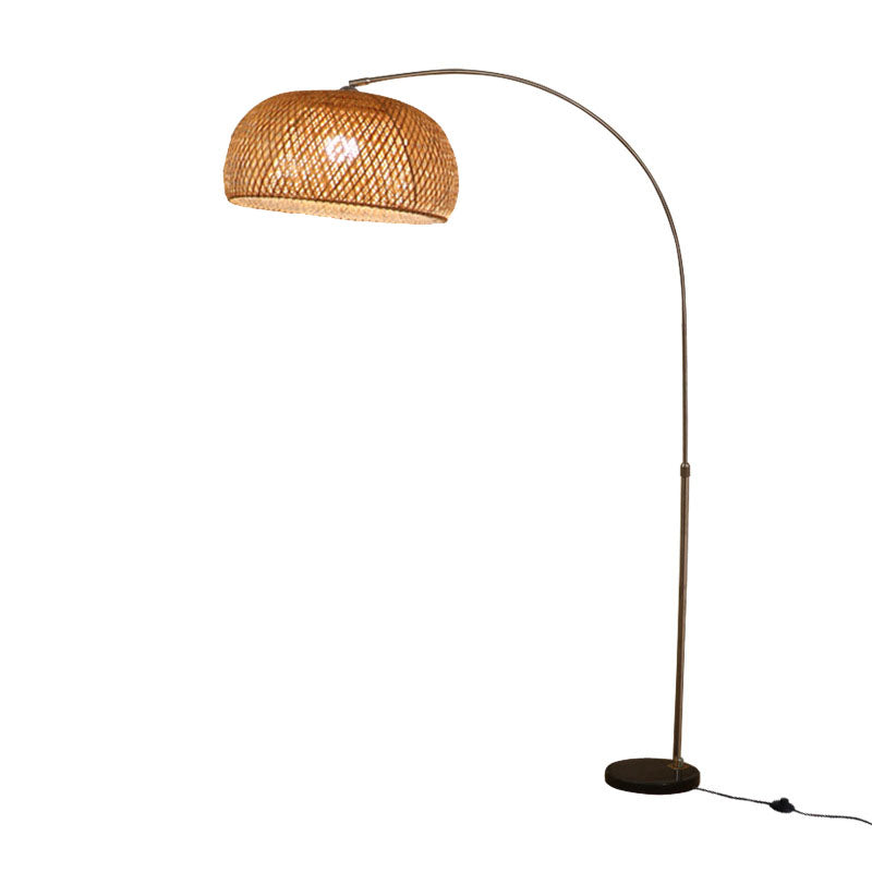Taavita Chinese Bamboo 1-Light Wooden Reading Floor Lamp with Rotating Shade