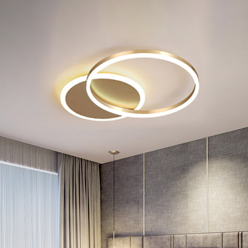 2 Tiers Ring Flush Mount Ceiling Fixture Simple Metal 2/3/5 Lights Gold Bedroom Ceiling Mount Light in Warm/White Clearhalo 'Ceiling Lights' 'Close To Ceiling Lights' 'Close to ceiling' 'Flush mount' Lighting' 152503