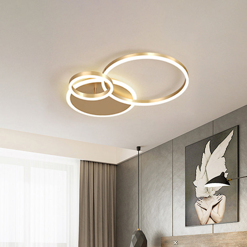 2 Tiers Ring Flush Mount Ceiling Fixture Simple Metal 2/3/5 Lights Gold Bedroom Ceiling Mount Light in Warm/White 2 Gold Clearhalo 'Ceiling Lights' 'Close To Ceiling Lights' 'Close to ceiling' 'Flush mount' Lighting' 205265