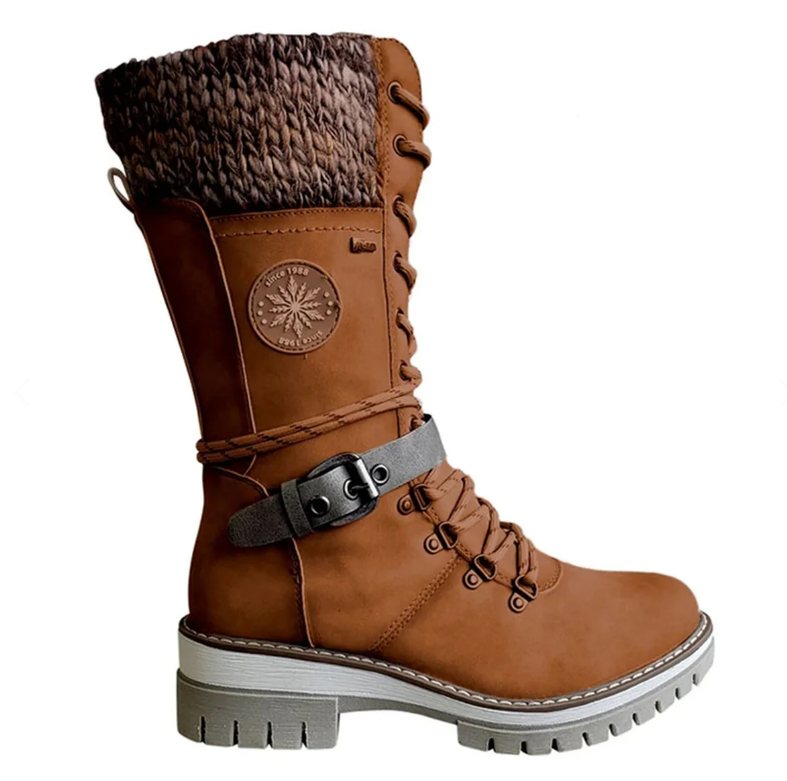 Women’s Knee-High Winter Boots | Water-Repellent PU Leather & Cotton Lining | Non-Slip Sole & Buckle Strap | Warmth and Traction