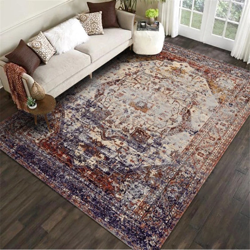 Persian Living Room Rug Multi Colored Geometric Carpet Polyester Pet Friendly Stain Resistant Anti-Slip Backing Rug with Braided Trim Purple-Red Clearhalo 'Area Rug' 'Moroccan' 'Rugs' Rug' 2059245
