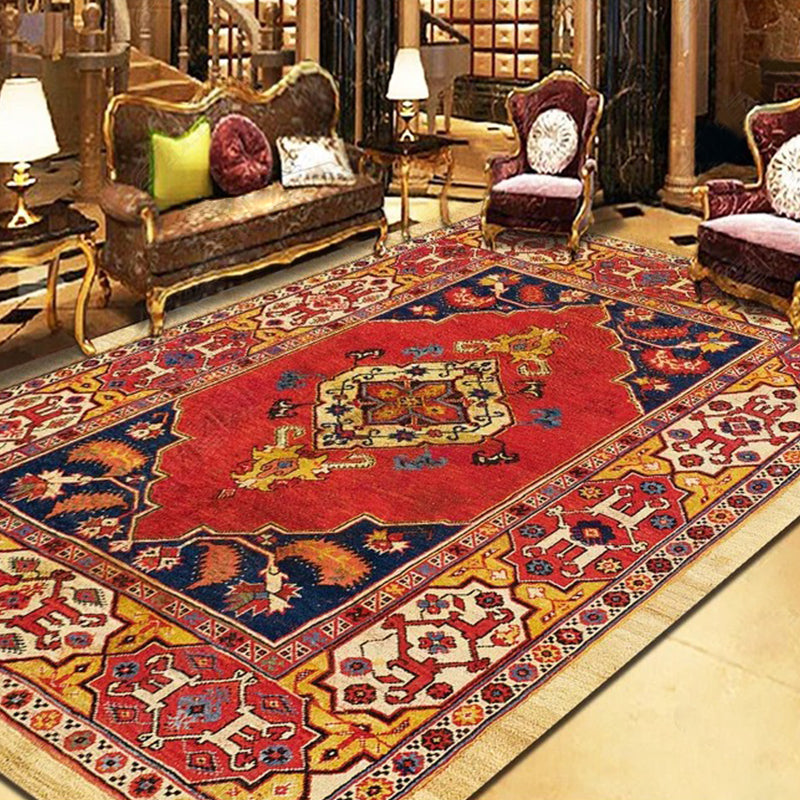Persian Living Room Rug Multi Colored Geometric Carpet Polyester Pet Friendly Stain Resistant Anti-Slip Backing Rug with Braided Trim Black-Brown Clearhalo 'Area Rug' 'Moroccan' 'Rugs' Rug' 2059243