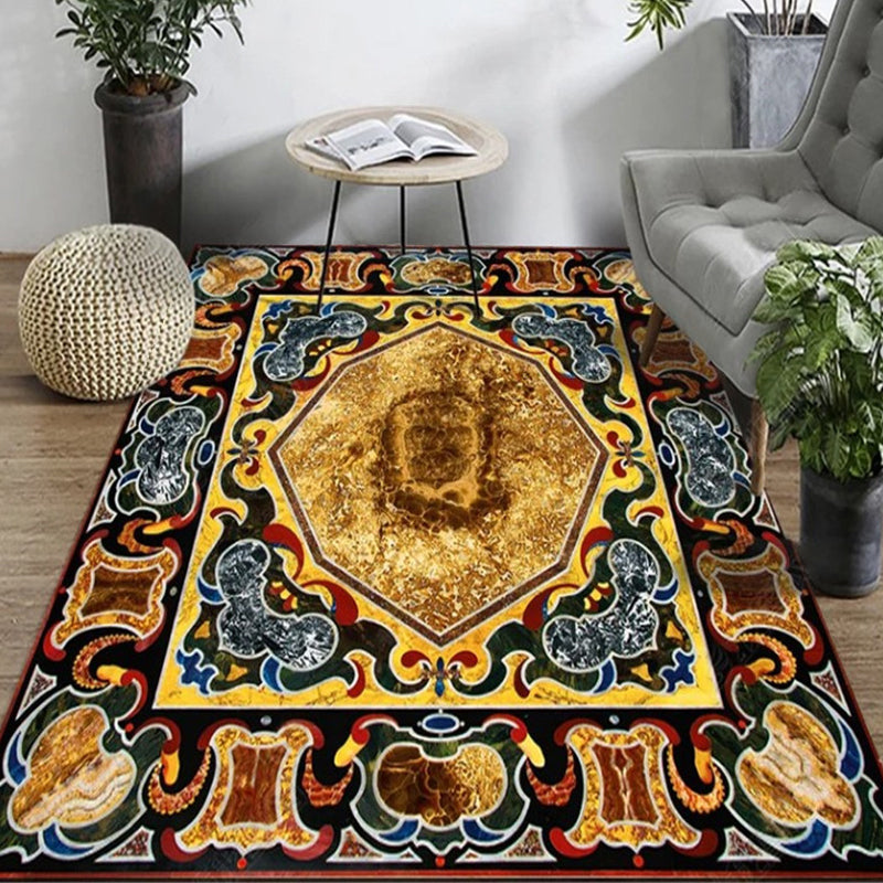 Persian Living Room Rug Multi Colored Geometric Carpet Polyester Pet Friendly Stain Resistant Anti-Slip Backing Rug with Braided Trim Brown Clearhalo 'Area Rug' 'Moroccan' 'Rugs' Rug' 2059229