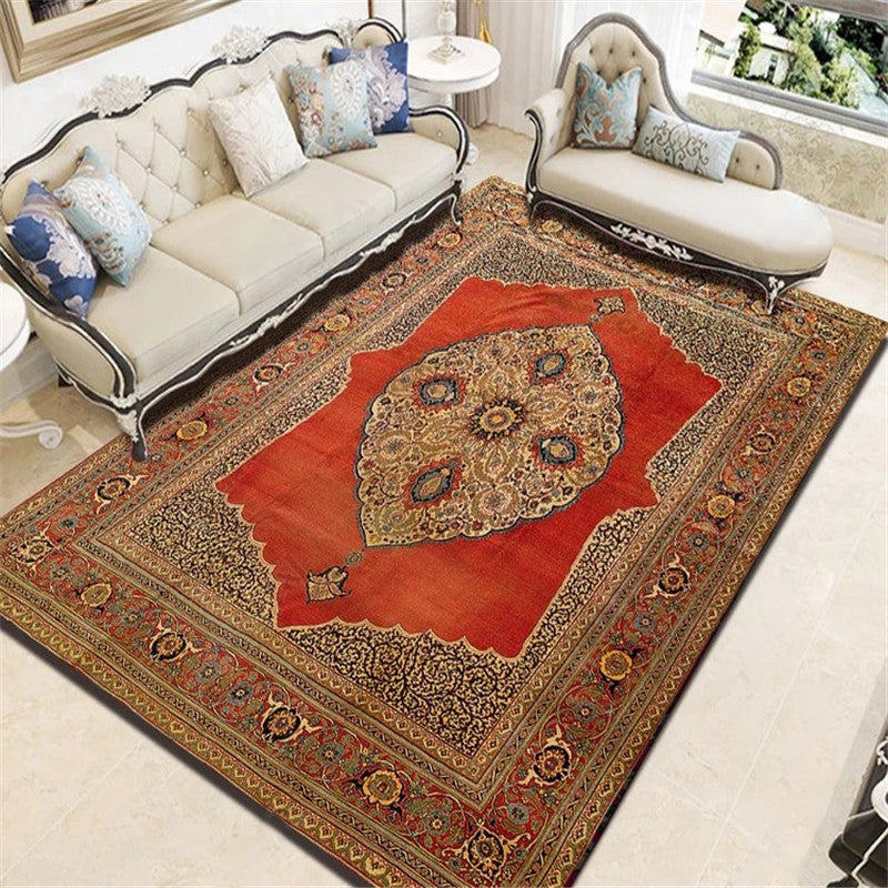 Persian Living Room Rug Multi Colored Geometric Carpet Polyester Pet Friendly Stain Resistant Anti-Slip Backing Rug with Braided Trim Orange-Red Clearhalo 'Area Rug' 'Moroccan' 'Rugs' Rug' 2059237