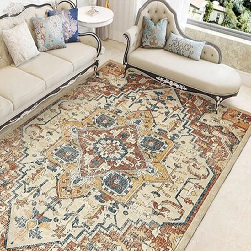 Persian Living Room Rug Multi Colored Geometric Carpet Polyester Pet Friendly Stain Resistant Anti-Slip Backing Rug with Braided Trim Yellow-Red Clearhalo 'Area Rug' 'Moroccan' 'Rugs' Rug' 2059230