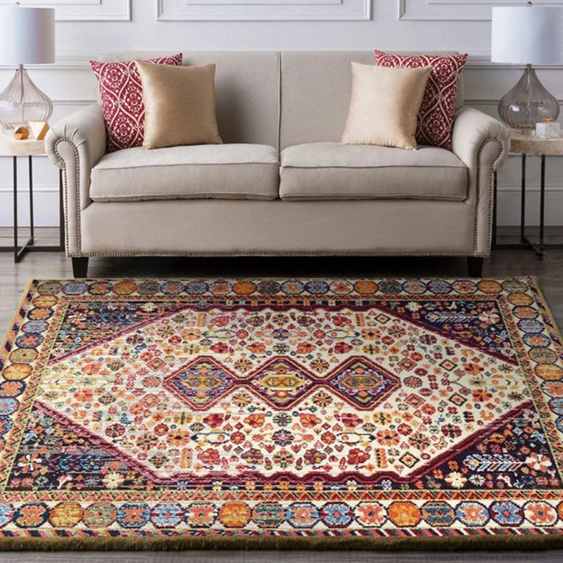 Persian Living Room Rug Multi Colored Geometric Carpet Polyester Pet Friendly Stain Resistant Anti-Slip Backing Rug with Braided Trim Red Clearhalo 'Area Rug' 'Moroccan' 'Rugs' Rug' 2059238