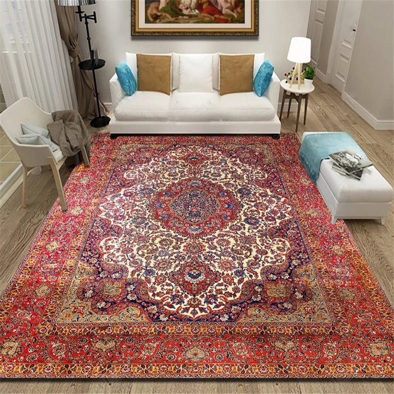 Persian Living Room Rug Multi Colored Geometric Carpet Polyester Pet Friendly Stain Resistant Anti-Slip Backing Rug with Braided Trim Red-Blue Clearhalo 'Area Rug' 'Moroccan' 'Rugs' Rug' 2059224