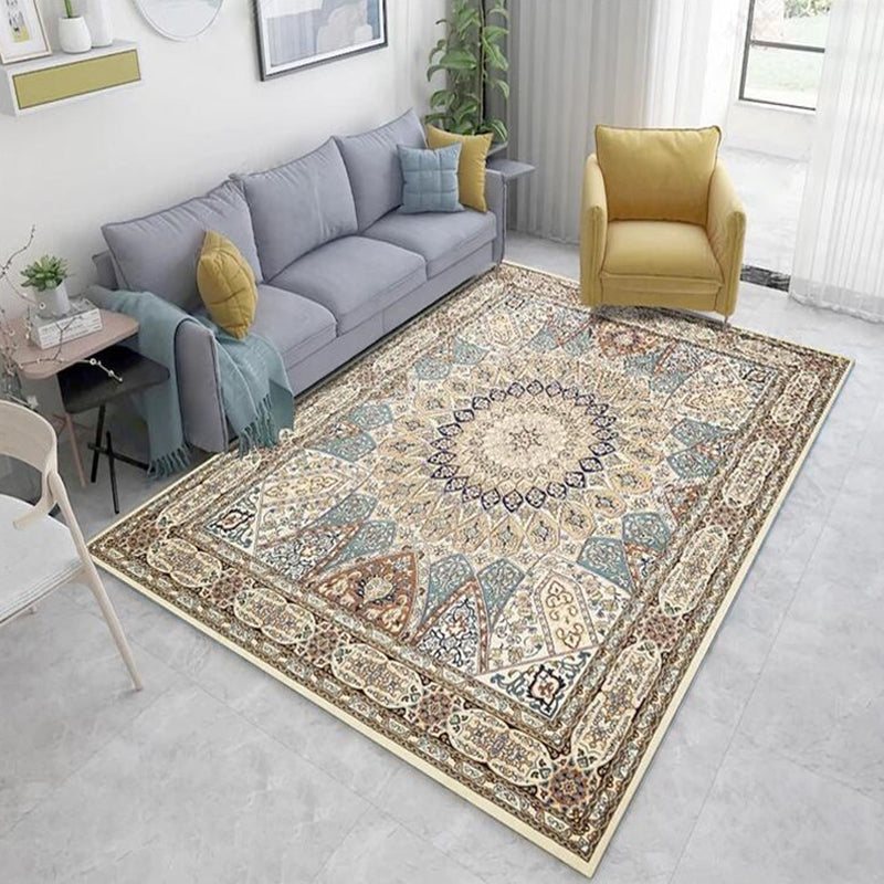Persian Living Room Rug Multi Colored Geometric Carpet Polyester Pet Friendly Stain Resistant Anti-Slip Backing Rug with Braided Trim Light Yellow Clearhalo 'Area Rug' 'Moroccan' 'Rugs' Rug' 2059242