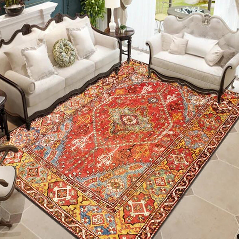 Persian Living Room Rug Multi Colored Geometric Carpet Polyester Pet Friendly Stain Resistant Anti-Slip Backing Rug with Braided Trim Yellow-Brown Clearhalo 'Area Rug' 'Moroccan' 'Rugs' Rug' 2059240