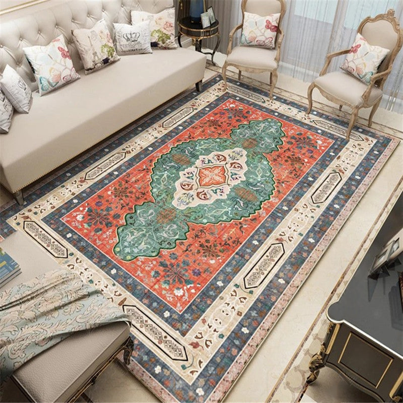 Persian Living Room Rug Multi Colored Geometric Carpet Polyester Pet Friendly Stain Resistant Anti-Slip Backing Rug with Braided Trim Orange Red Clearhalo 'Area Rug' 'Moroccan' 'Rugs' Rug' 2059244