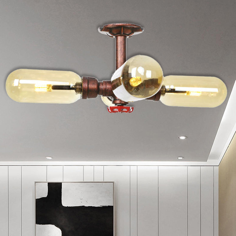 Taavita 4/6 Light Semi Flush Ceiling Fixture Rustic Style Amber Glass Sputnik Light
