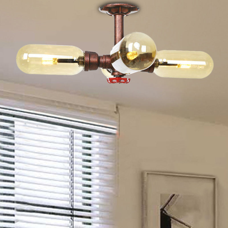Taavita 4/6 Light Semi Flush Ceiling Fixture Rustic Style Amber Glass Sputnik Light