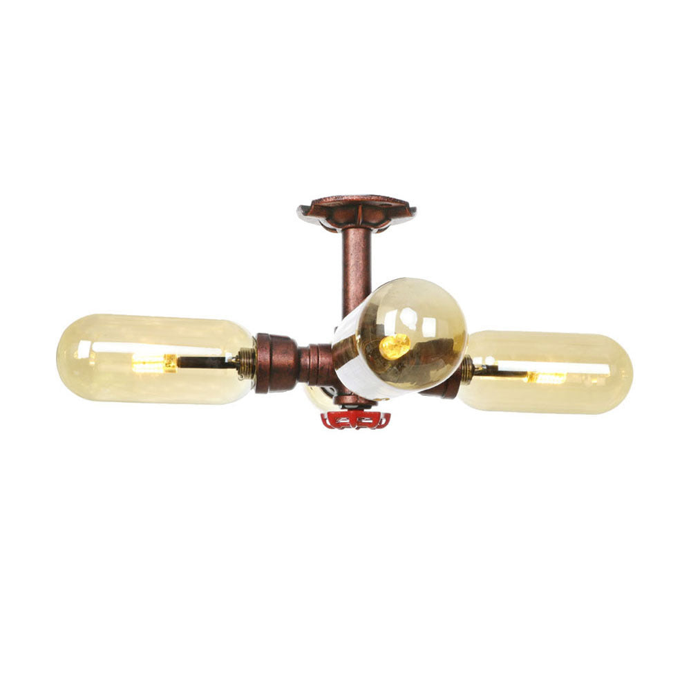 Taavita 4/6 Light Semi Flush Ceiling Fixture Rustic Style Amber Glass Sputnik Light