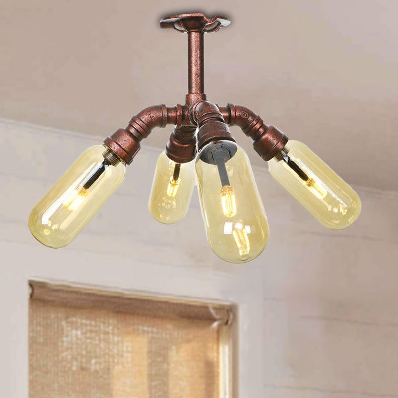 Taavita 4/6 Light Semi Flush Ceiling Fixture Rustic Style Amber Glass Sputnik Light
