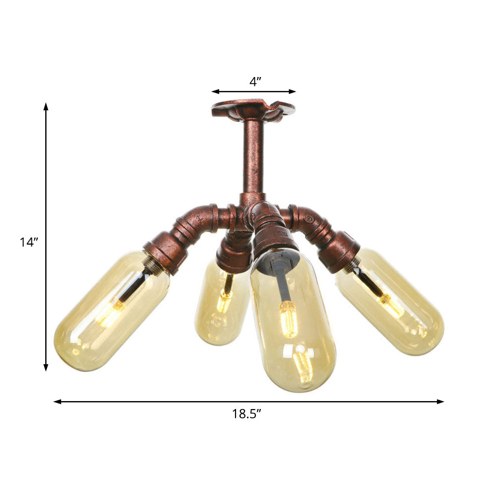 Taavita 4/6 Light Semi Flush Ceiling Fixture Rustic Style Amber Glass Sputnik Light