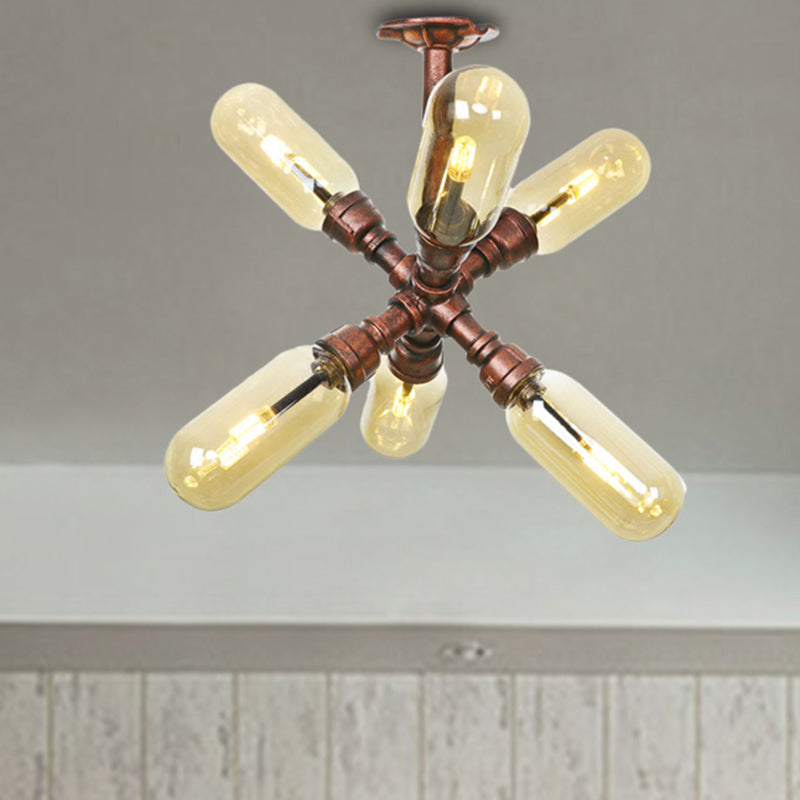 Taavita 4/6 Light Semi Flush Ceiling Fixture Rustic Style Amber Glass Sputnik Light