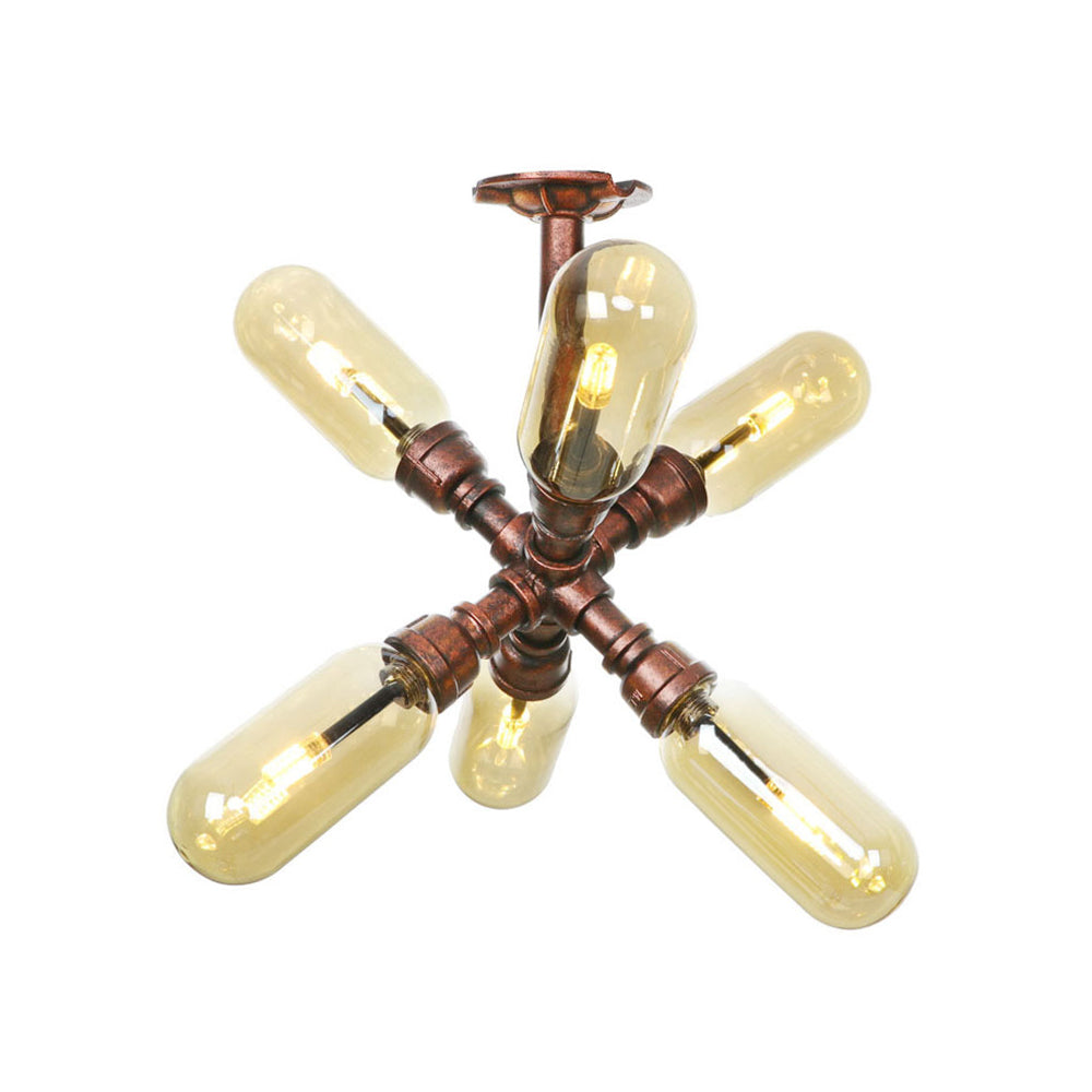 Taavita 4/6 Light Semi Flush Ceiling Fixture Rustic Style Amber Glass Sputnik Light