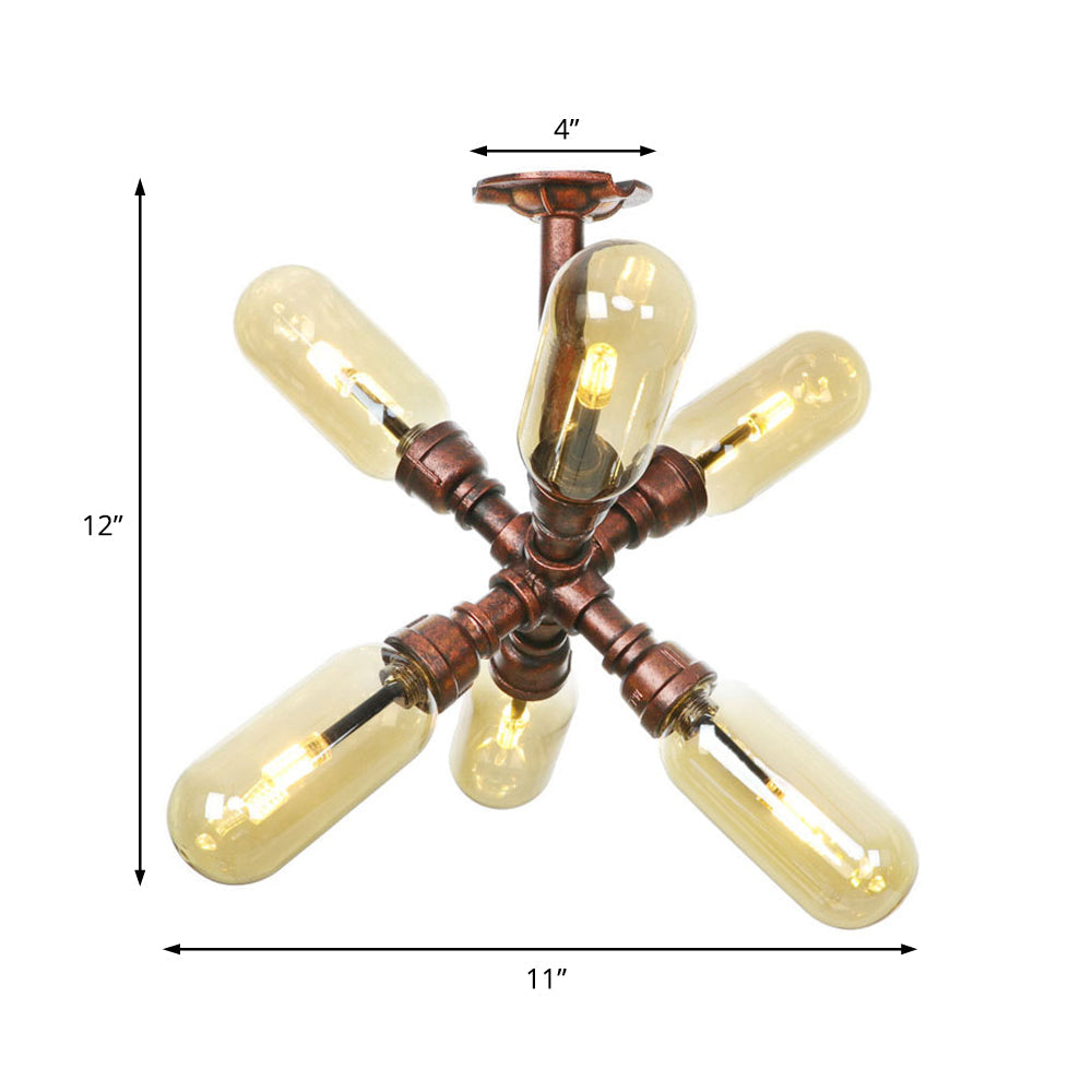 Taavita 4/6 Light Semi Flush Ceiling Fixture Rustic Style Amber Glass Sputnik Light