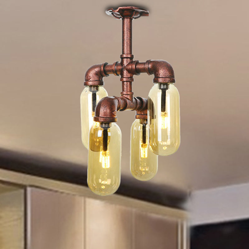 Taavita 4/6 Light Semi Flush Ceiling Fixture Rustic Style Amber Glass Sputnik Light