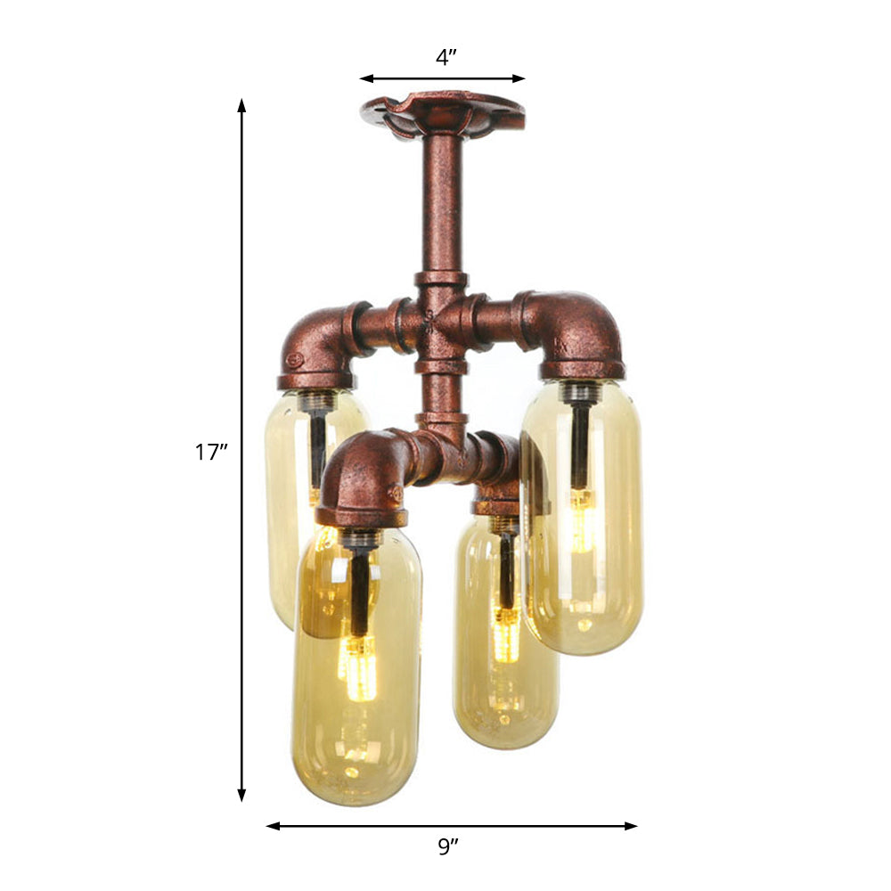 Taavita 4/6 Light Semi Flush Ceiling Fixture Rustic Style Amber Glass Sputnik Light