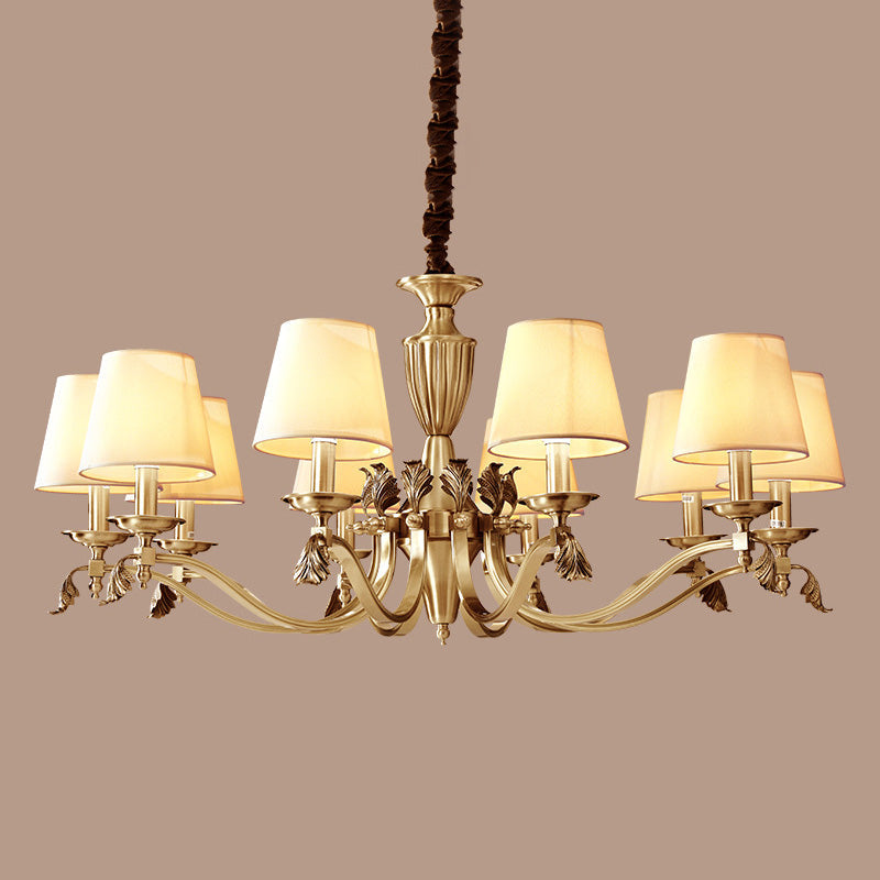 Brass Candelabra Ceiling Lighting Modern Metallic Chandelier Light Fixture with Tapered Fabric Shade Clearhalo 'Ceiling Lights' 'Chandeliers' 'Modern Chandeliers' 'Modern' Lighting' 2063598