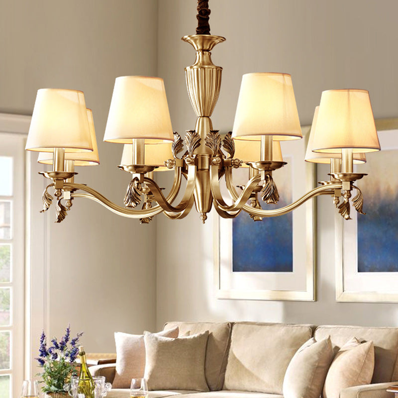Brass Candelabra Ceiling Lighting Modern Metallic Chandelier Light Fixture with Tapered Fabric Shade Clearhalo 'Ceiling Lights' 'Chandeliers' 'Modern Chandeliers' 'Modern' Lighting' 2063591