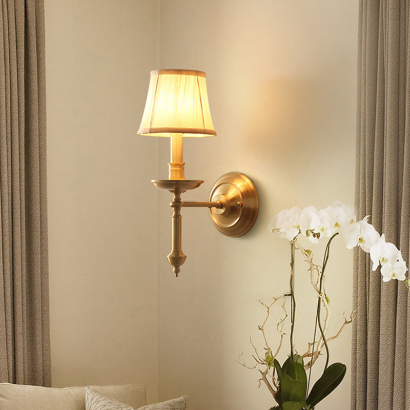 Vintage Taavita Wall Lighting Candlestick Living Room Single Gold Light with Empire Fabric Shade