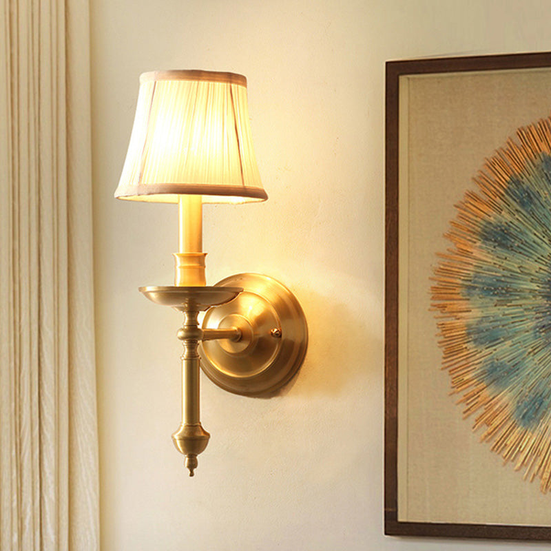 Vintage Taavita Wall Lighting Candlestick Living Room Single Gold Light with Empire Fabric Shade