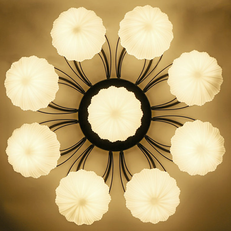 Taavita Cream Glass Black Flush Mount Chandelier Bowl Classic Semi Flush Light Fixture for Dining Room