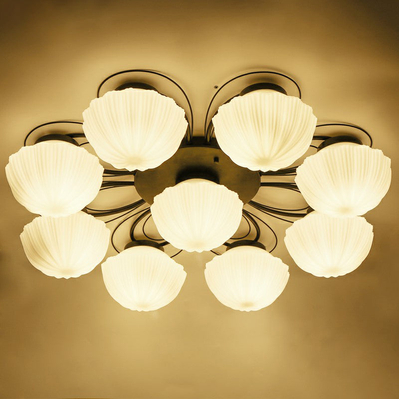 Taavita Cream Glass Black Flush Mount Chandelier Bowl Classic Semi Flush Light Fixture for Dining Room