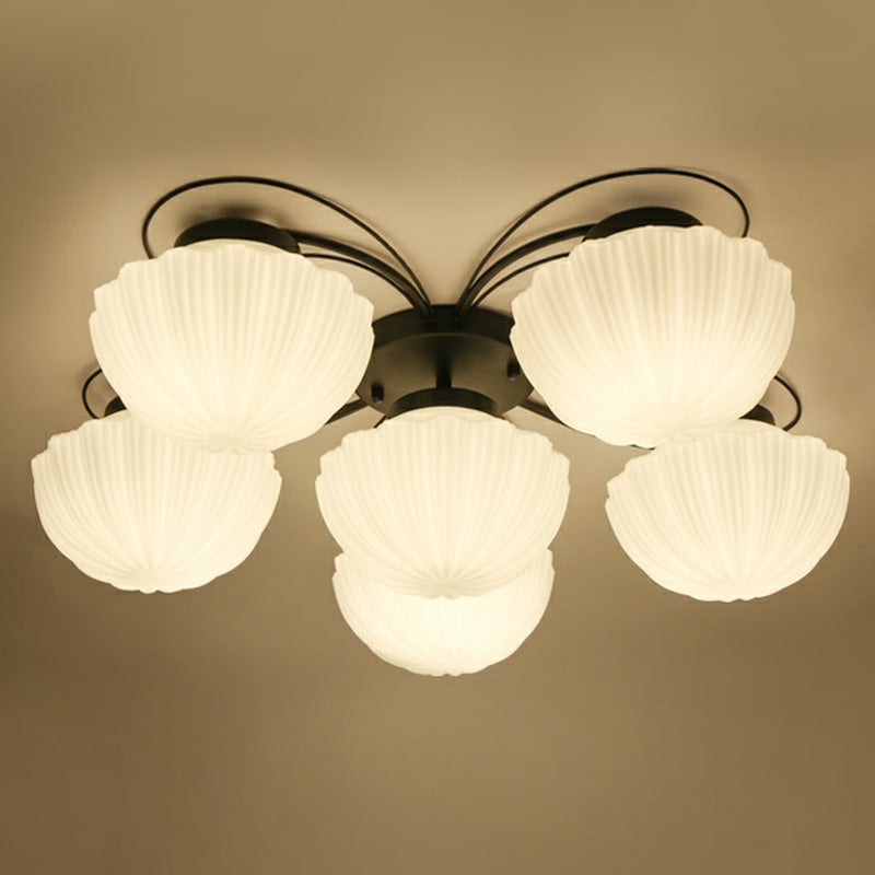 Taavita Cream Glass Black Flush Mount Chandelier Bowl Classic Semi Flush Light Fixture for Dining Room