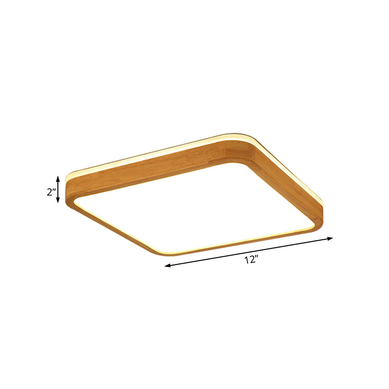 Taavita Square/Rectangle Wood Flush Mount Lamp Modern LED 12"/16"/19.5" Wide Beige Flush Mount Ceiling Light Fixture with Frosted Diffuser in Natural Light - 39W & Under 60 to 99W Max Bulb Wattage, 110V-120V 220V-240V, SMD Bulb Base, 2" Height