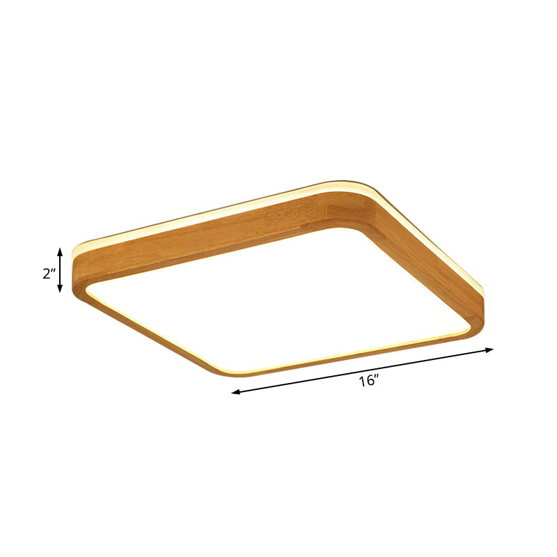 Taavita Square/Rectangle Wood Flush Mount Lamp Modern LED 12"/16"/19.5" Wide Beige Flush Mount Ceiling Light Fixture with Frosted Diffuser in Natural Light - 39W & Under 60 to 99W Max Bulb Wattage, 110V-120V 220V-240V, SMD Bulb Base, 2" Height