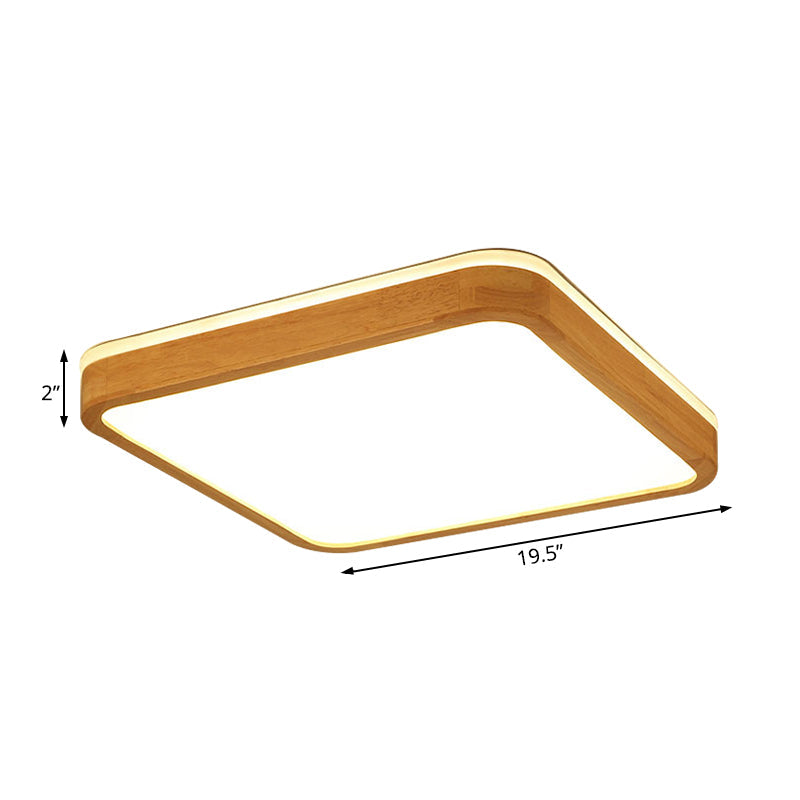 Taavita Square/Rectangle Wood Flush Mount Lamp Modern LED 12"/16"/19.5" Wide Beige Flush Mount Ceiling Light Fixture with Frosted Diffuser in Natural Light - 39W & Under 60 to 99W Max Bulb Wattage, 110V-120V 220V-240V, SMD Bulb Base, 2" Height