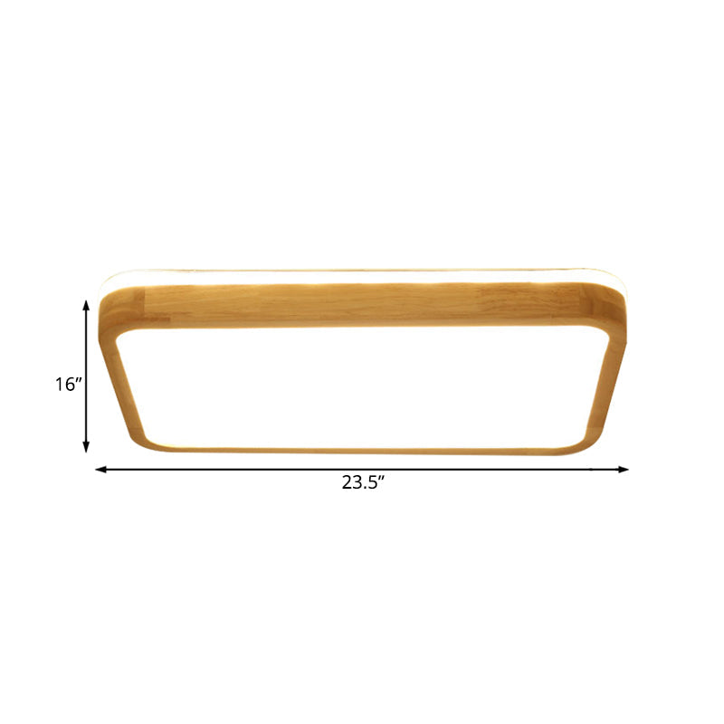 Taavita Square/Rectangle Wood Flush Mount Lamp Modern LED 12"/16"/19.5" Wide Beige Flush Mount Ceiling Light Fixture with Frosted Diffuser in Natural Light - 39W & Under 60 to 99W Max Bulb Wattage, 110V-120V 220V-240V, SMD Bulb Base, 2" Height